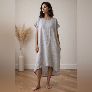 Elizabeth Suzann 100% Linen One Size Shift Dress Gray OS